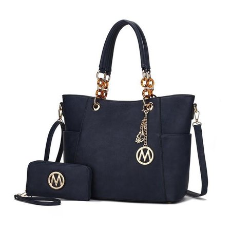 MKF COLLECTION BY MIA K MKF Collection by Mia K MKF-X3337NV Bonita Checker Tote & Wallet Set; Navy MKF-X3337NV